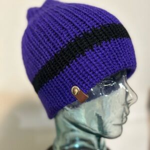 Purple Knit Beanie with Black Stripe